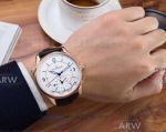 Perfect Replica Jaeger LeCoultre Rose Gold Case White Dial Black Leather 40mm Watch